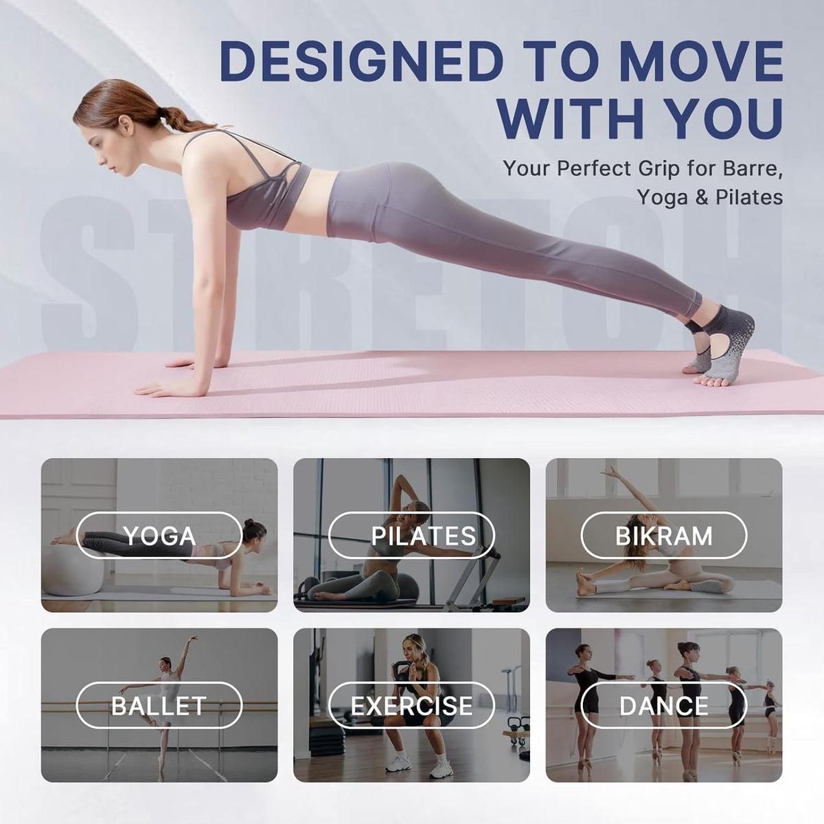 防滑普拉提瑜伽袜带抓地力女式 – 时尚水手袜,适合芭蕾舞和锻炼(尺码 5-9)