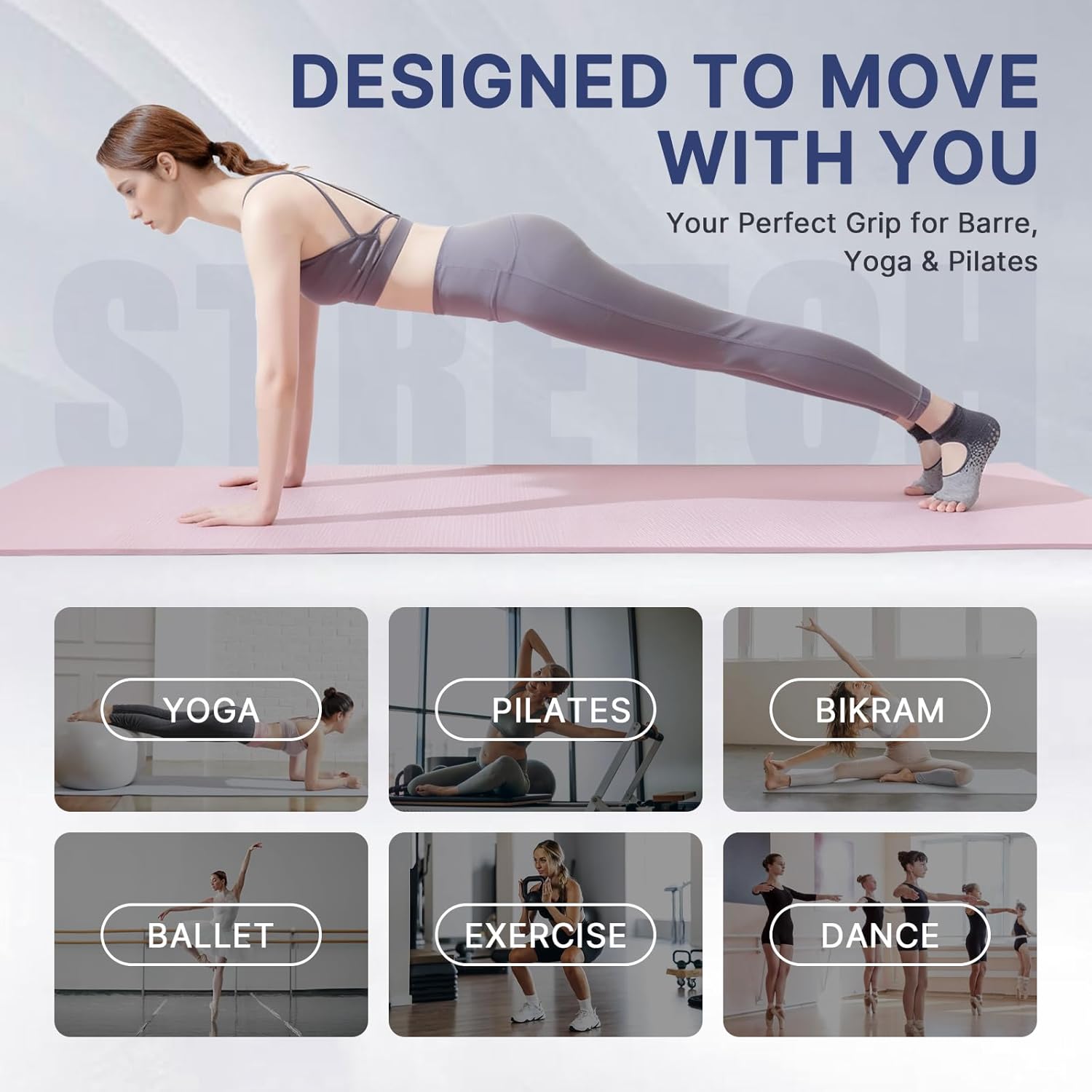 防滑普拉提瑜伽袜带抓地力女式 – 时尚水手袜,适合芭蕾舞和锻炼(尺码 5-9)