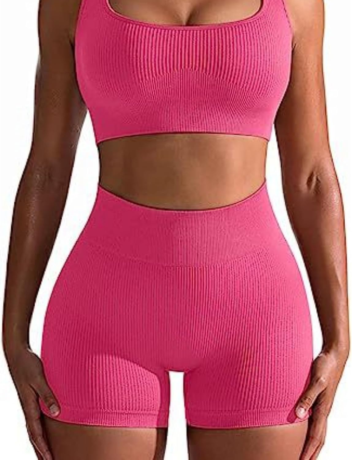 4 件套运动套装女式罗纹打底裤服装瑜伽套装运动装搭配健身普拉提服装