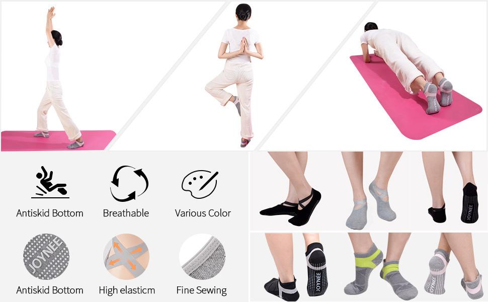JOYNÉE 女士防滑瑜伽袜带抓地力,非常适合普拉提、杆、舞蹈、医院、健身 3 双装