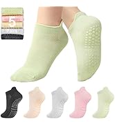 Toes Home 女式普拉提袜带防滑抓手,瑜伽船员袜适用于巴雷医院粘性拖鞋袜 4 双装