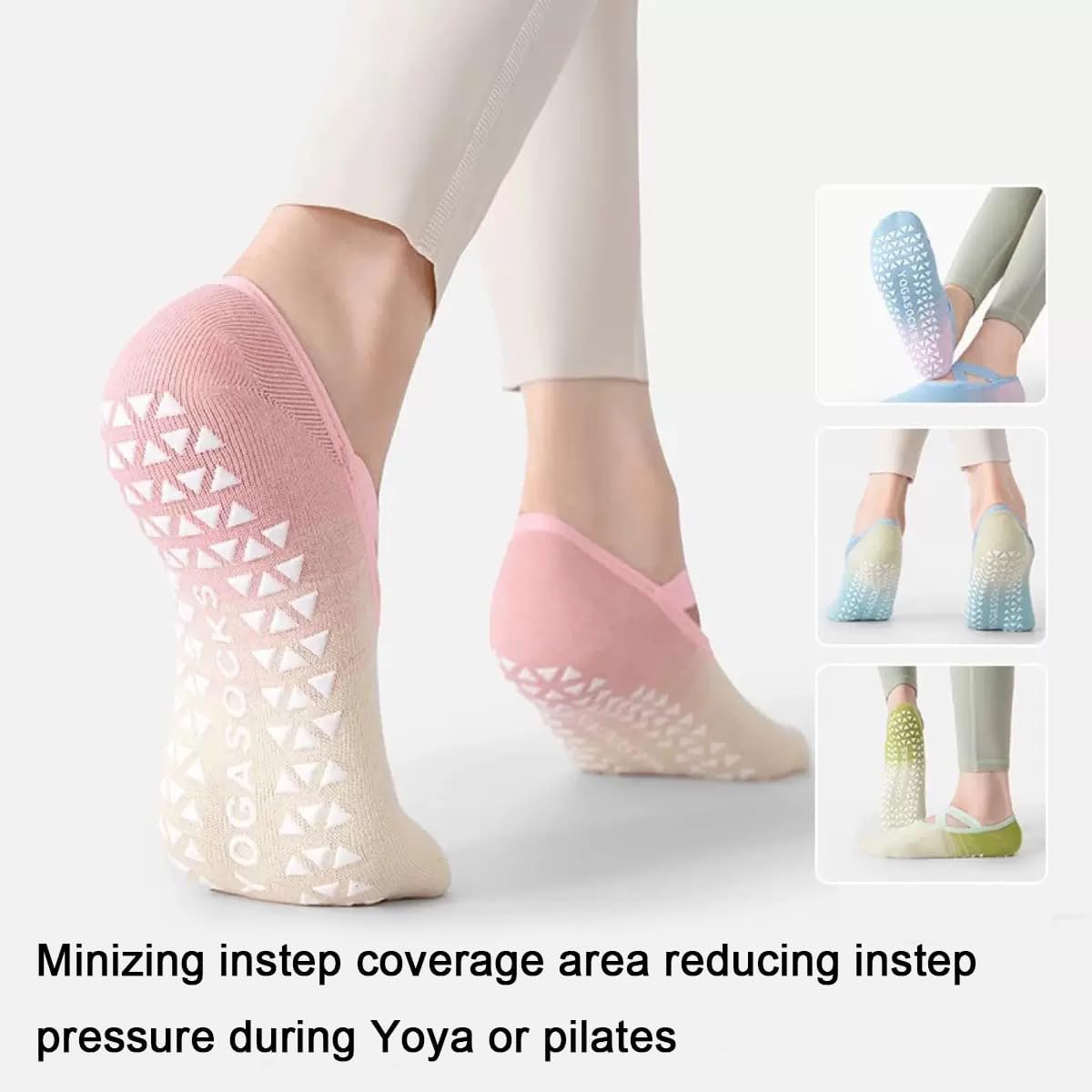 Pilates Socks For Women Non Slip With Grips Straps Sticky Gripper Workout Sock for Pilates，Ballet, Dance, Gym