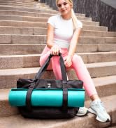 瑜伽垫包 - 8 口袋健身包适合 1.27 厘米厚的垫子和积木,可拆卸肩带 | 大号包带垫托,适合女士、男士| 行李袋,手提包