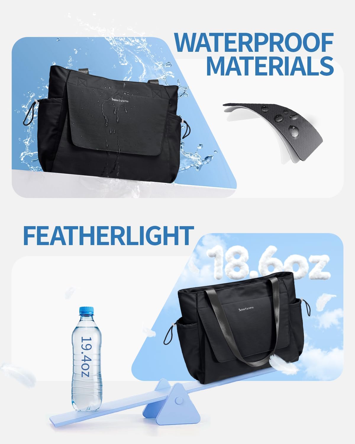 sportsnew 瑜伽垫包手提包瑜伽健身包男女防水湿口袋和钩环,快速取用存储瑜伽垫包