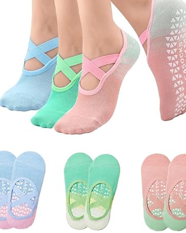 Pilates Socks For Women Non Slip With Grips Straps Sticky Gripper Workout Sock for Pilates，Ballet, Dance, Gym
