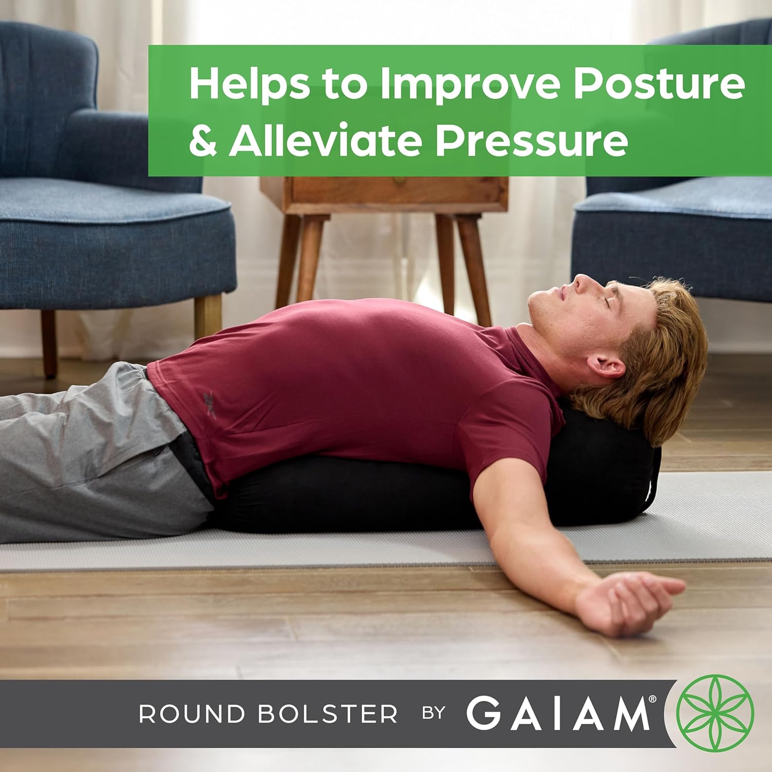 Gaiam 圆形瑜伽枕 柔软冥想靠垫 适用于瑜伽、按摩和背部支撑 透气棉填充 拉链超细纤维套 易携带手柄 可机洗