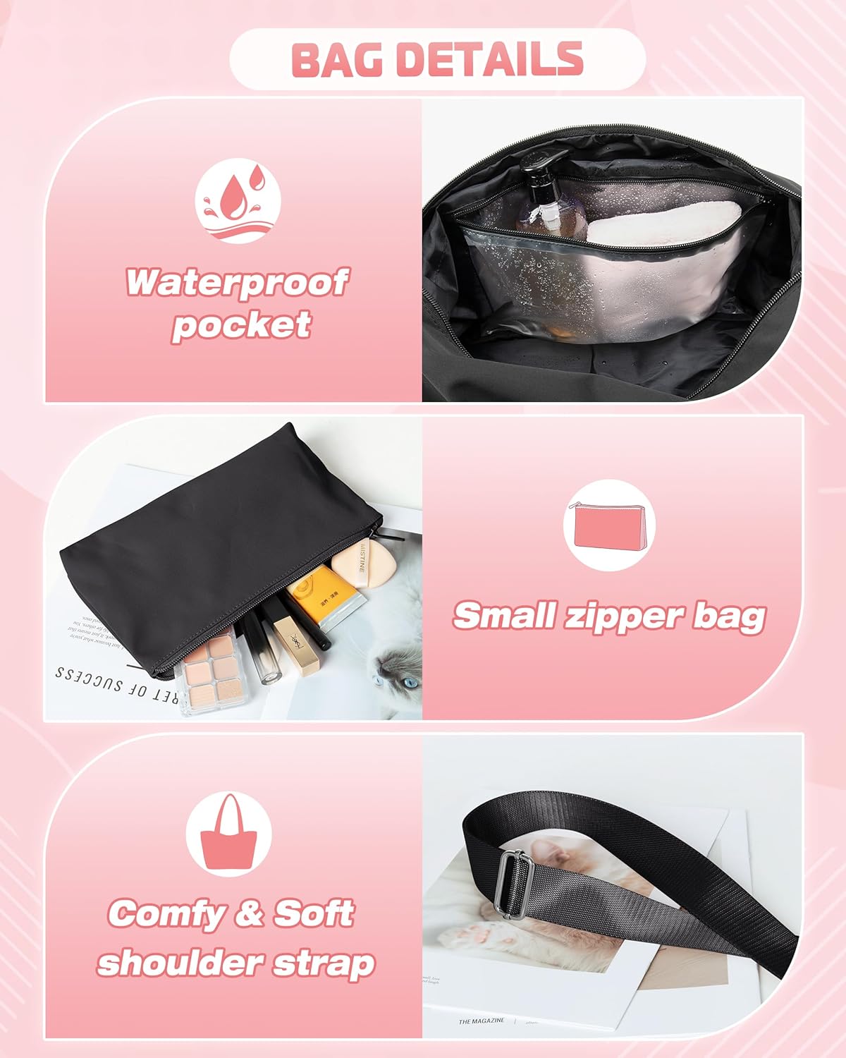 小号健身包,带瑜伽垫支架,湿口袋和一个独立袋,小号健身行李袋,带可拆卸斜挎肩带,粉色