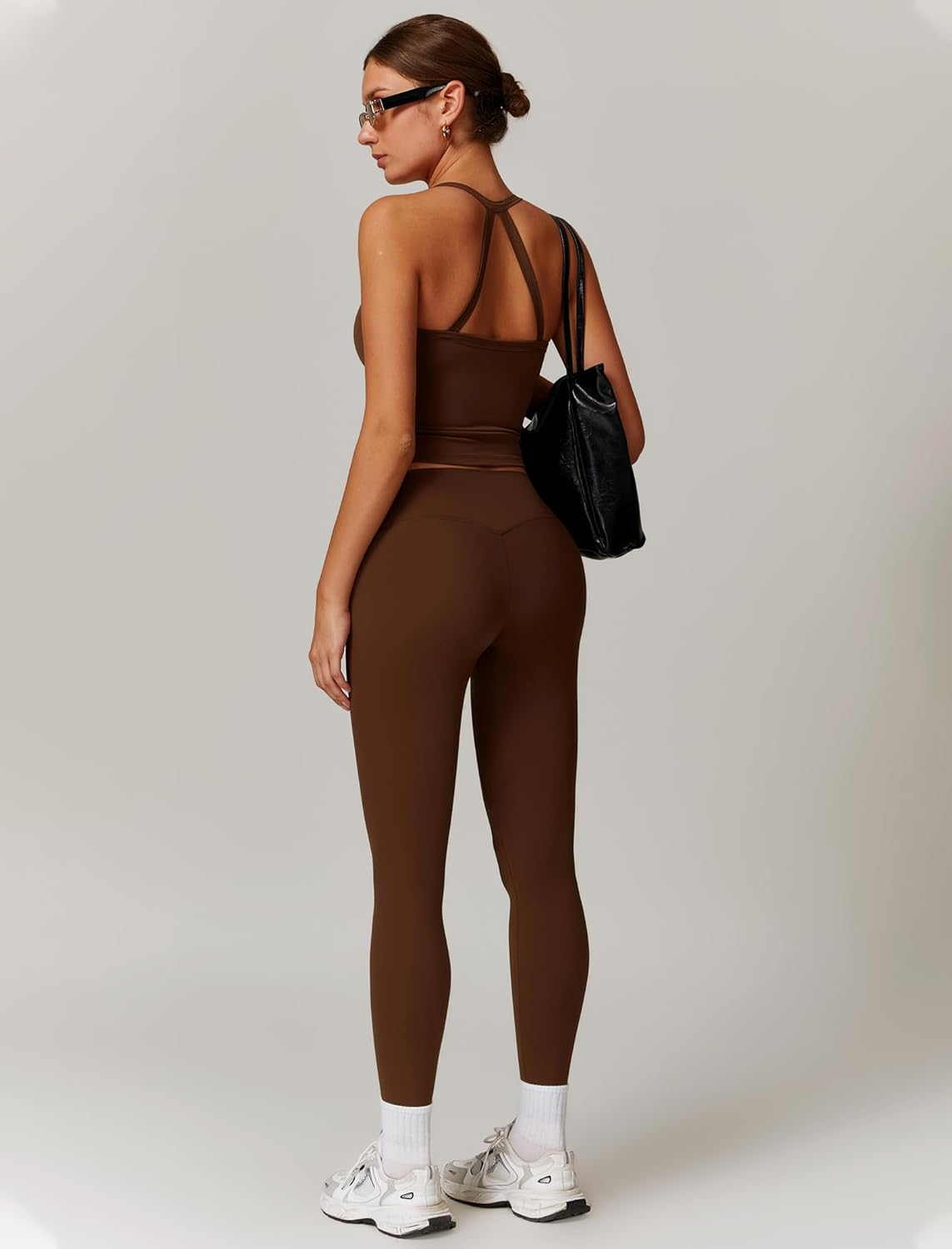 女式健身套装两件套交叉后背背心搭配高腰打底裤套装健身服锻炼服