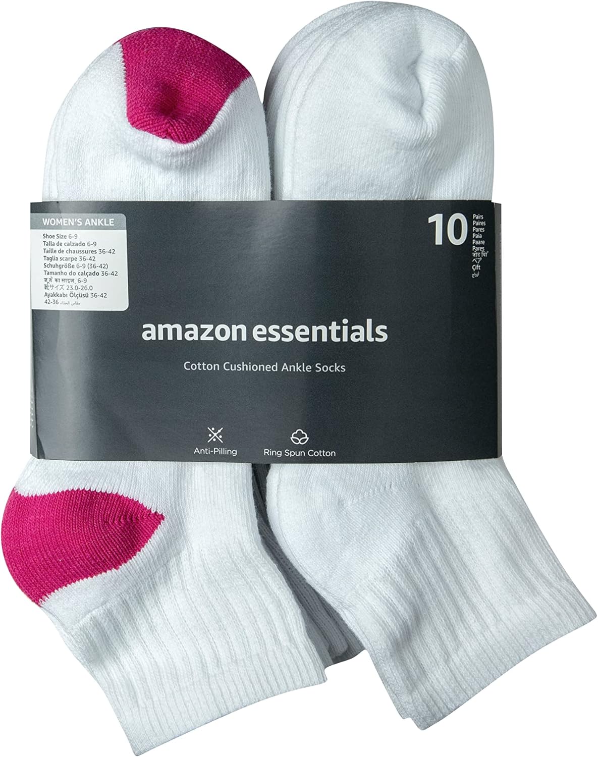 Amazon Essentials 女式棉质短袜,轻质缓震,10 双
