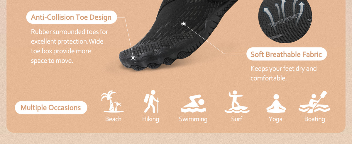 Water Shoes 男式女式速干赤脚游泳沙滩泳池鞋 水上瑜伽袜适合远足、散步、潜水、冲浪、户外水上运动