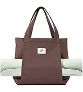 Moyaqi 帆布手提包带瑜伽垫携带口袋手提单肩包适用于办公室、锻炼、普拉提、旅行、沙滩和健身房