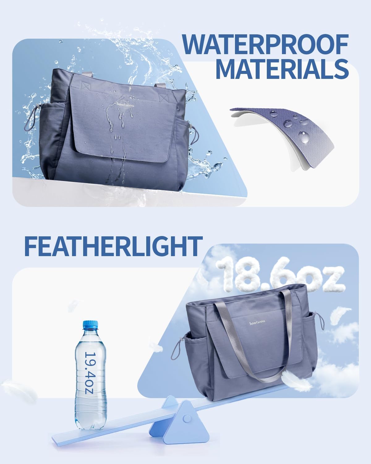 sportsnew 瑜伽垫包手提包瑜伽健身包男女防水湿口袋和钩环,快速取用存储瑜伽垫包