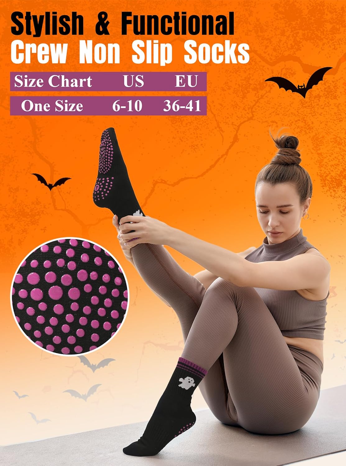 Toes Home 女式普拉提袜带防滑抓手,瑜伽船员袜适用于巴雷医院粘性拖鞋袜 4 双装