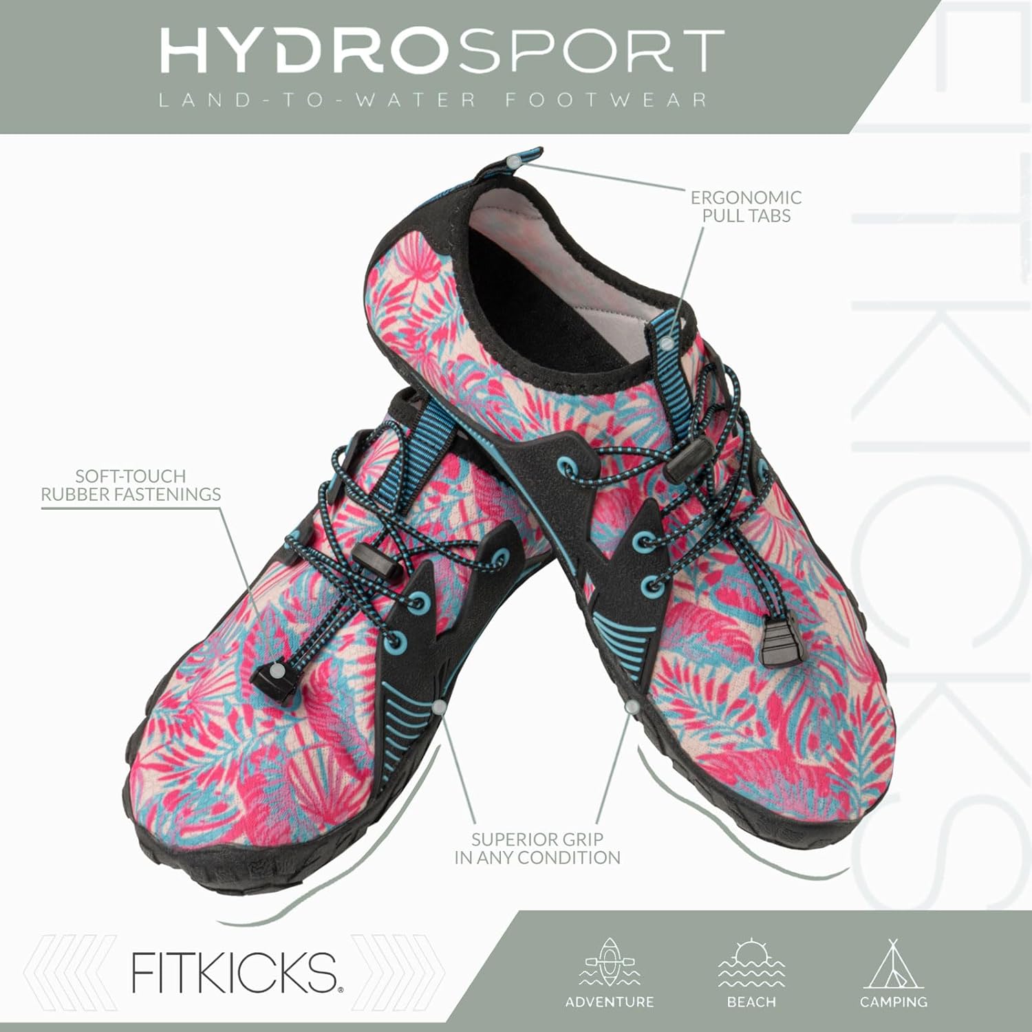FITKICKS HydroSport 陆到水鞋,中性赤脚鞋,适合海滩、瑜伽、冲浪、露营配饰,男女皆宜的多功能赤脚鞋