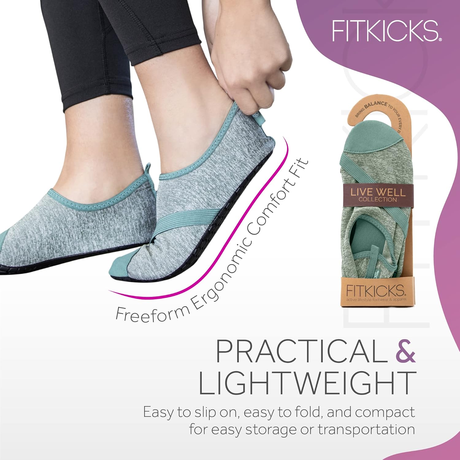 FITKICKS Original 女式可折叠 Active Lifestyle 极简主义鞋 赤脚瑜伽运动水鞋