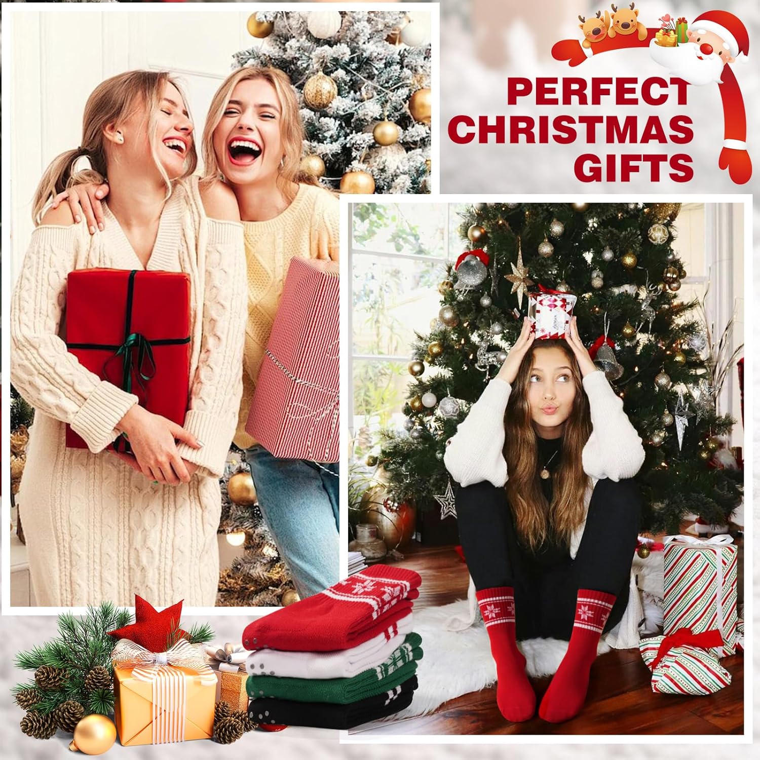 Toes Home 女式普拉提袜带防滑抓手,瑜伽船员袜适用于巴雷医院粘性拖鞋袜 4 双装