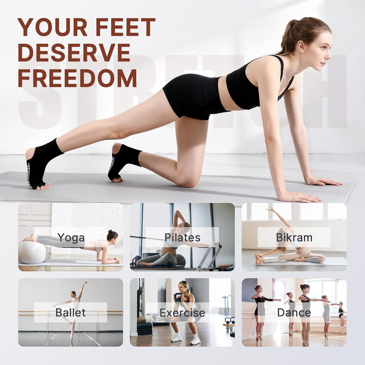 防滑普拉提瑜伽袜带抓地力女式 – 时尚水手袜,适合芭蕾舞和锻炼(尺码 5-9)