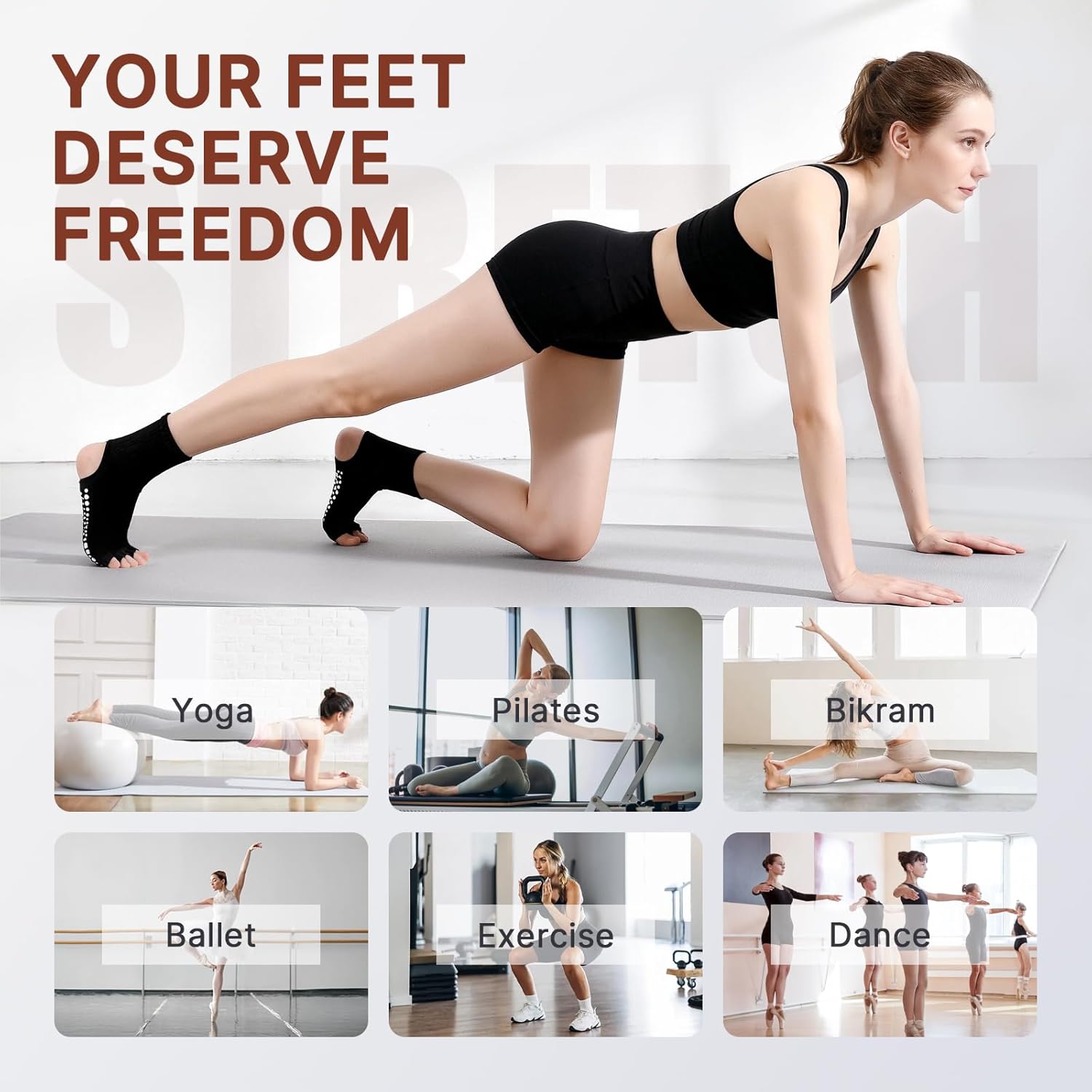 防滑普拉提瑜伽袜带抓地力女式 – 时尚水手袜,适合芭蕾舞和锻炼(尺码 5-9)