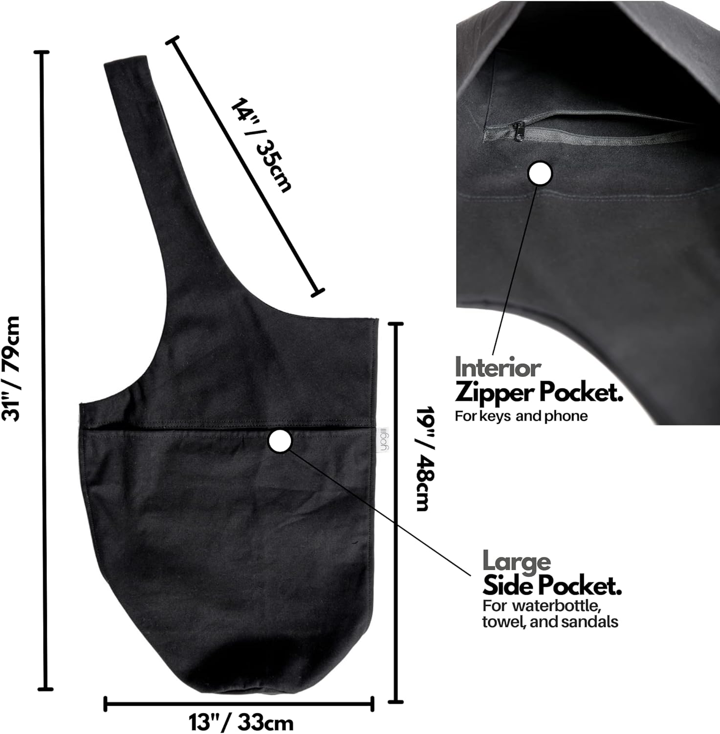 Yogiii 瑜伽垫包 | The Original YogiiiTote | 瑜伽垫托特包 带大侧袋和拉链口袋 | 适合大多数尺寸的垫子