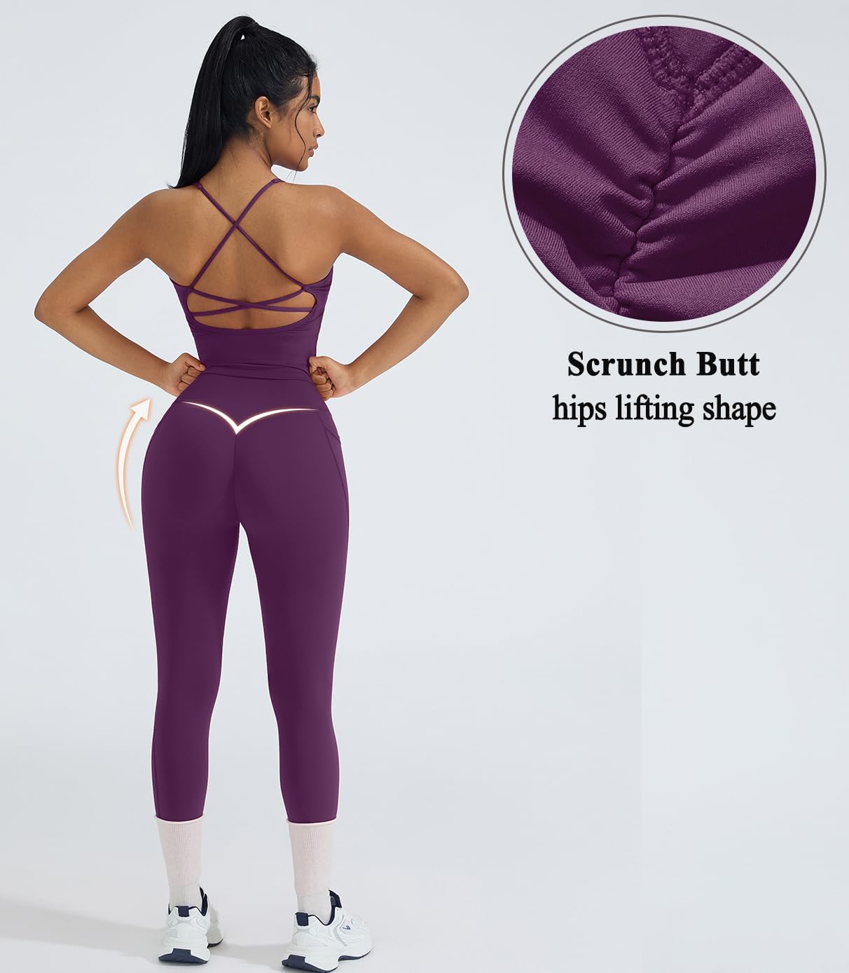 OMKAGI 2 件套女士健身套装,加垫健身上衣,带口袋,健身套装