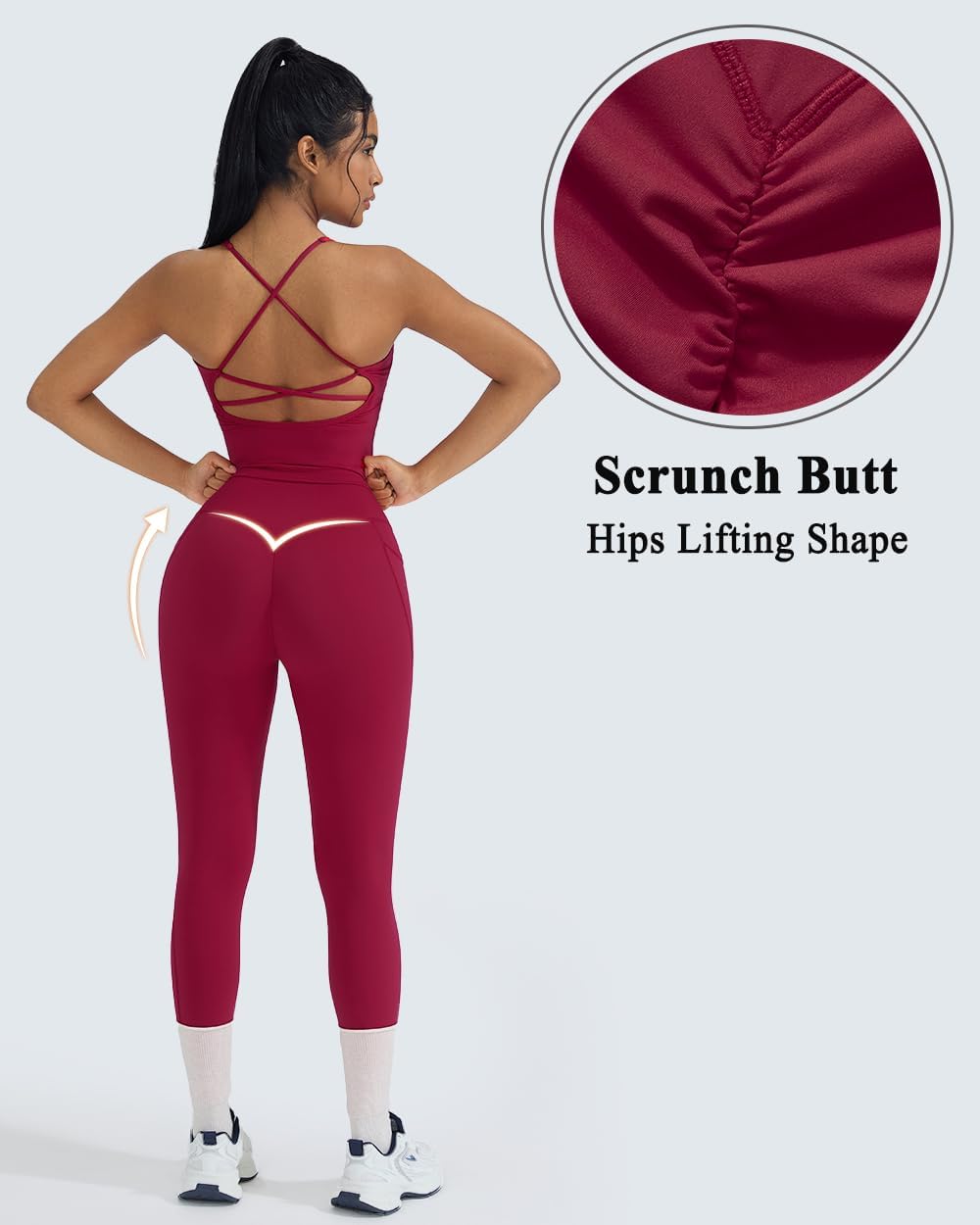 OMKAGI 2 件套女士健身套装,加垫健身上衣,带口袋,健身套装