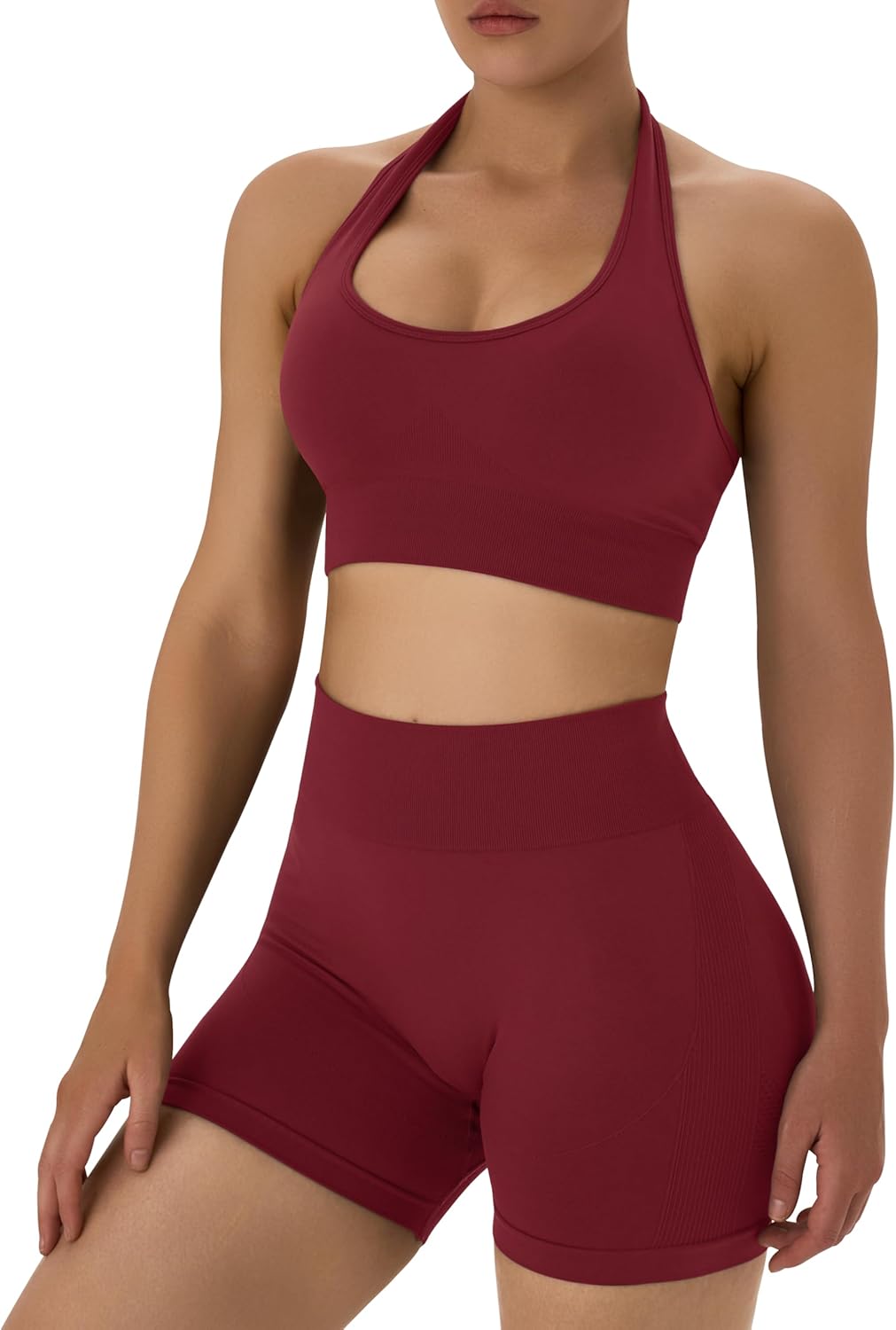 OLCHEE 女士健身套装 2 件套露背挂脖运动胸罩高腰提臀短裤瑜伽健身服休闲运动服