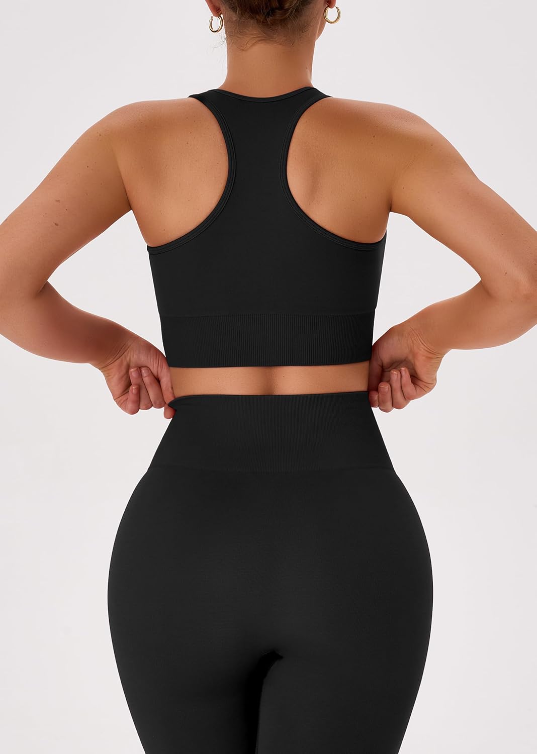 OLCHEE 女式锻炼套装 2 件套 - 酸洗无缝瑜伽服高腰打底裤加垫工字背心运动文胸健身房套装