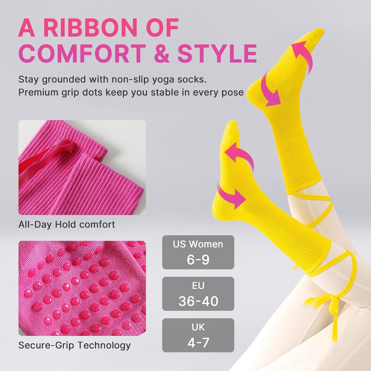 防滑普拉提瑜伽袜带抓地力女式 – 时尚水手袜,适合芭蕾舞和锻炼(尺码 5-9)