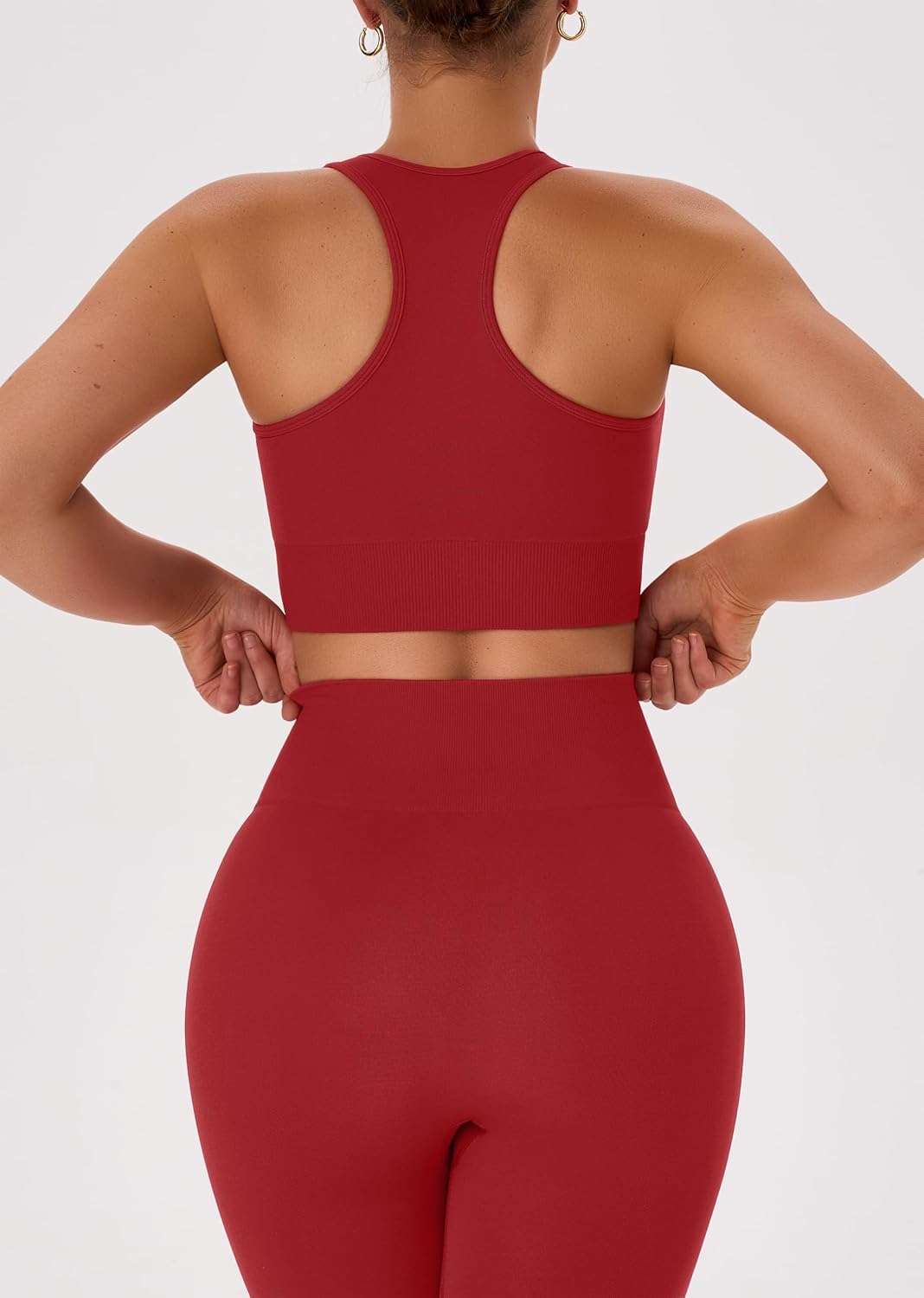 OLCHEE 女式锻炼套装 2 件套 - 酸洗无缝瑜伽服高腰打底裤加垫工字背心运动文胸健身房套装