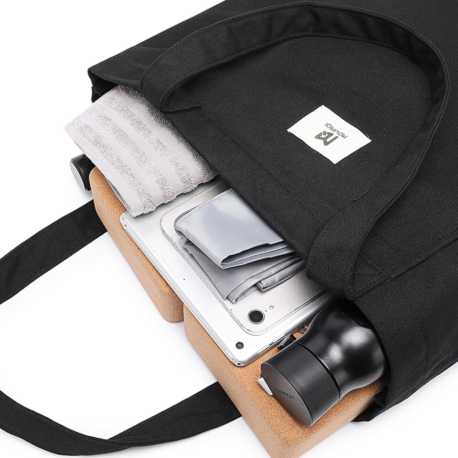 Moyaqi 帆布手提包带瑜伽垫携带口袋手提单肩包适用于办公室、锻炼、普拉提、旅行、沙滩和健身房