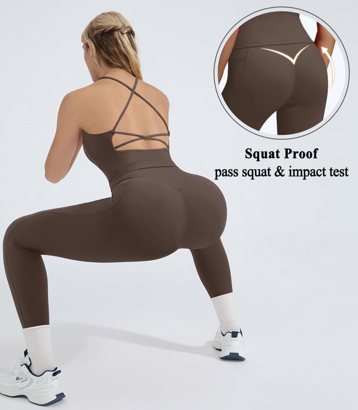 OMKAGI 2 件套女士健身套装,加垫健身上衣,带口袋,健身套装