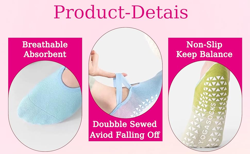 Pilates Socks For Women Non Slip With Grips Straps Sticky Gripper Workout Sock for Pilates，Ballet, Dance, Gym