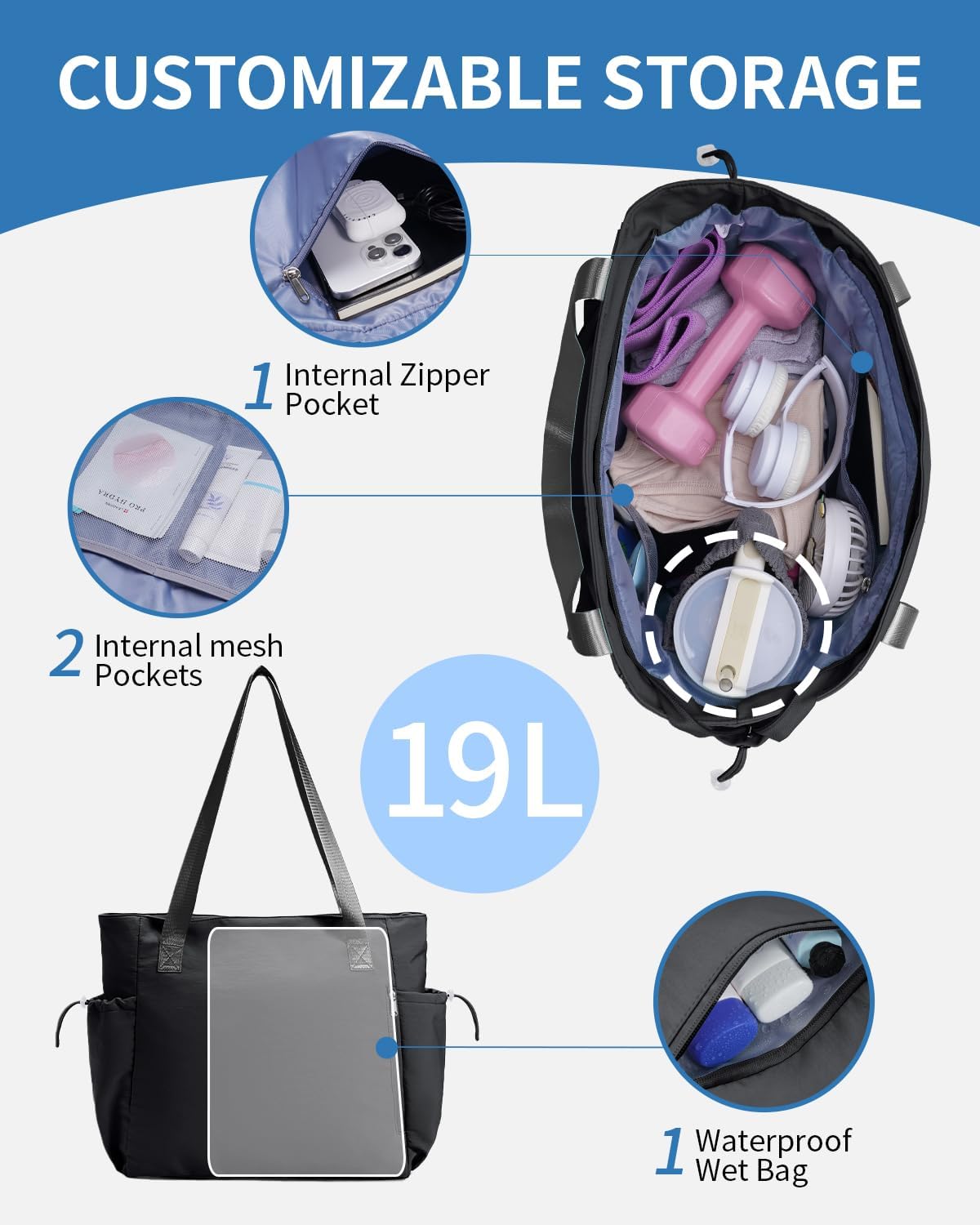 sportsnew 瑜伽垫包手提包瑜伽健身包男女防水湿口袋和钩环,快速取用存储瑜伽垫包