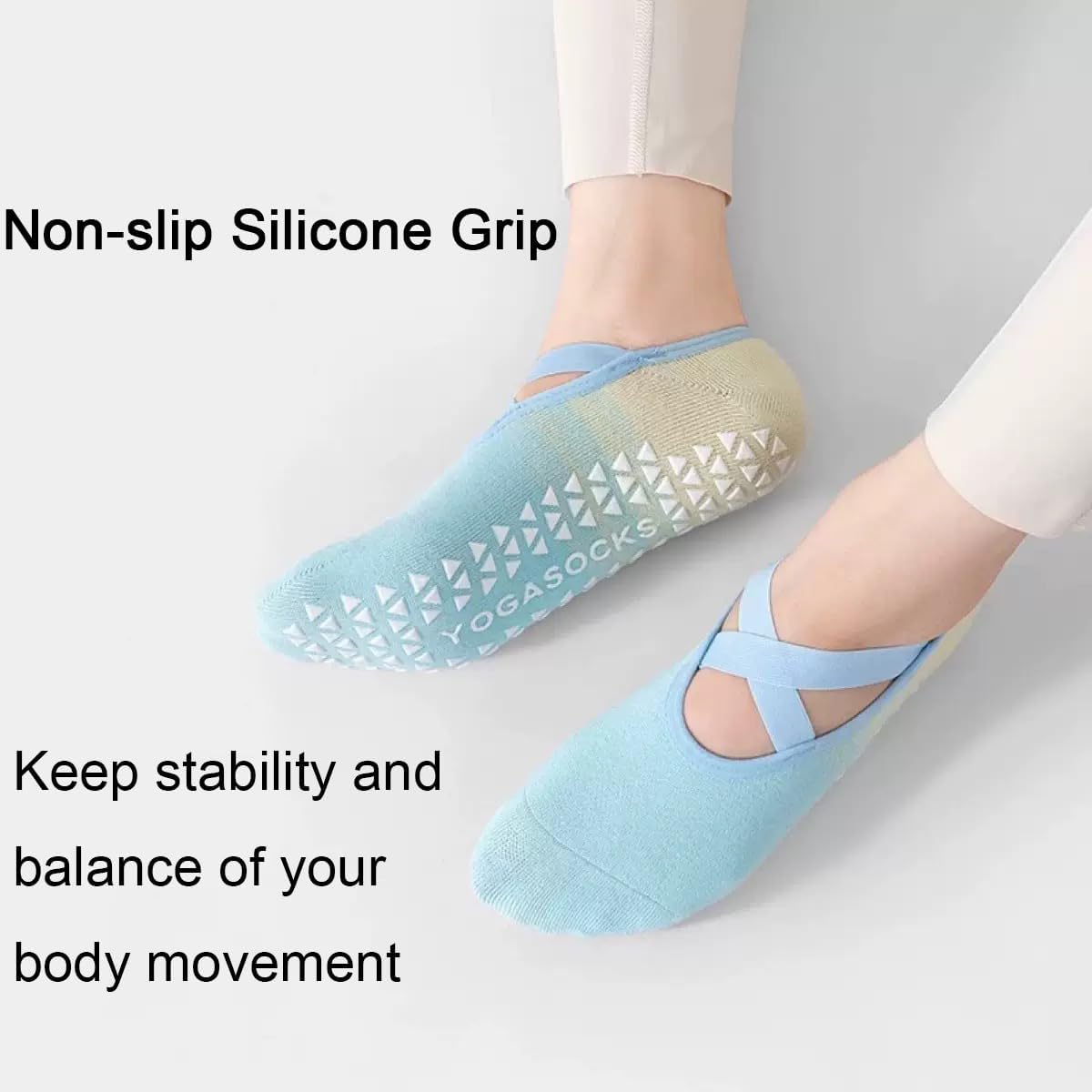 Pilates Socks For Women Non Slip With Grips Straps Sticky Gripper Workout Sock for Pilates，Ballet, Dance, Gym