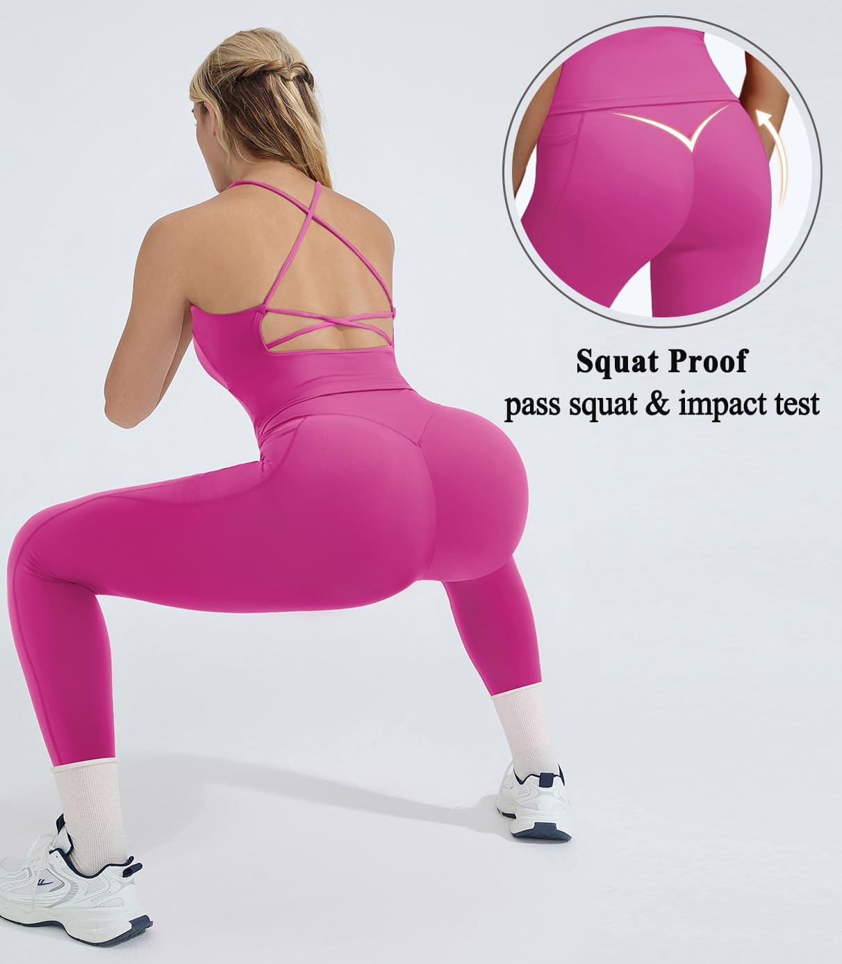 OMKAGI 2 件套女士健身套装,加垫健身上衣,带口袋,健身套装