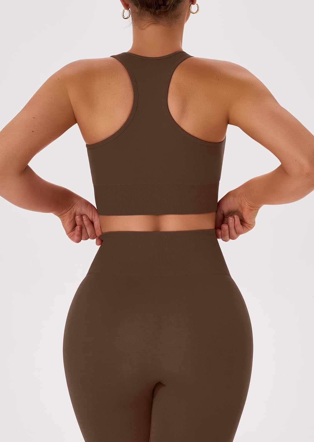 OLCHEE 女式锻炼套装 2 件套 - 酸洗无缝瑜伽服高腰打底裤加垫工字背心运动文胸健身房套装