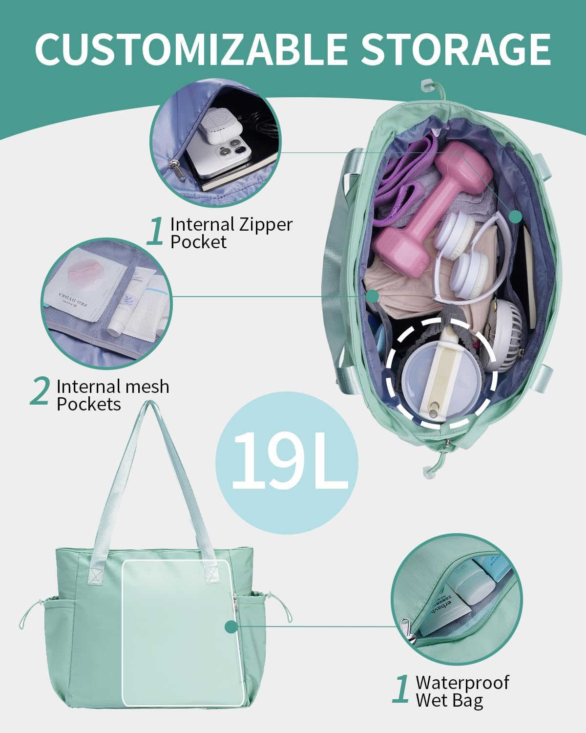 sportsnew 瑜伽垫包手提包瑜伽健身包男女防水湿口袋和钩环,快速取用存储瑜伽垫包