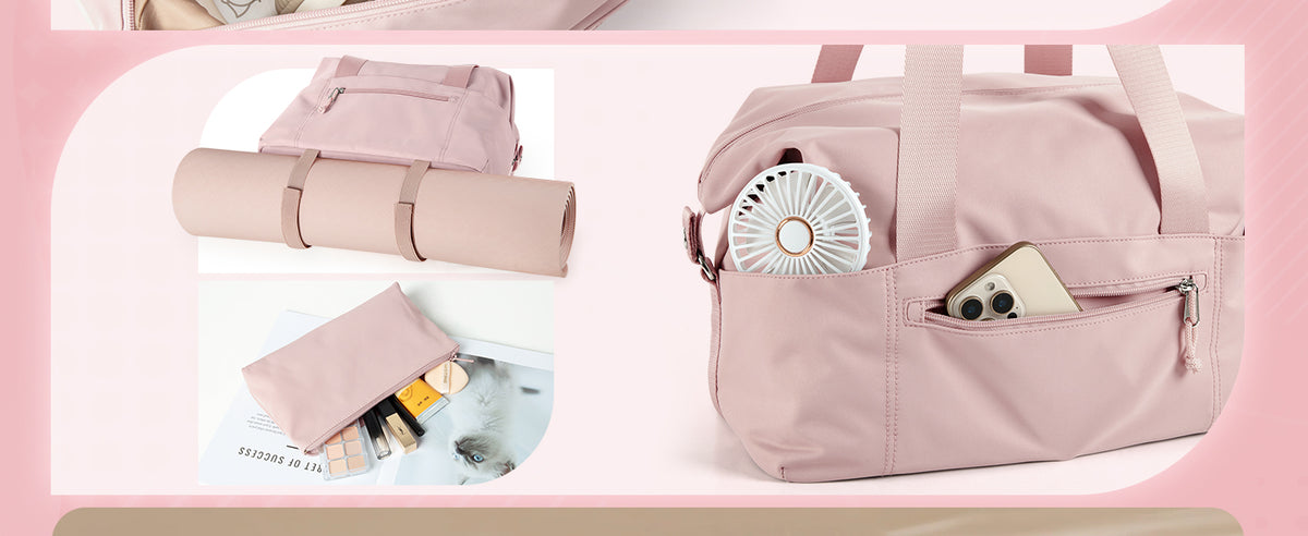 小号健身包,带瑜伽垫支架,湿口袋和一个独立袋,小号健身行李袋,带可拆卸斜挎肩带,粉色
