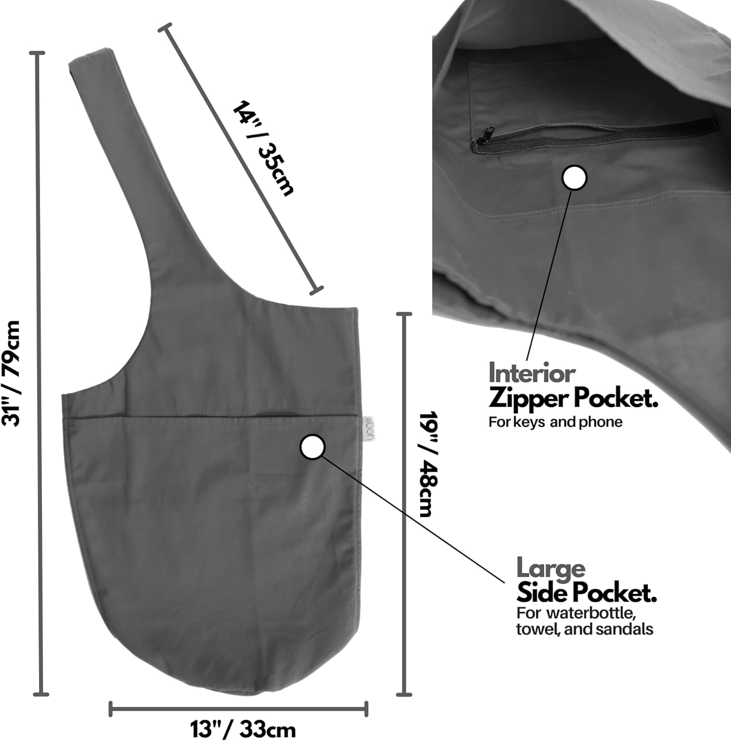 Yogiii 瑜伽垫包 | The Original YogiiiTote | 瑜伽垫托特包 带大侧袋和拉链口袋 | 适合大多数尺寸的垫子