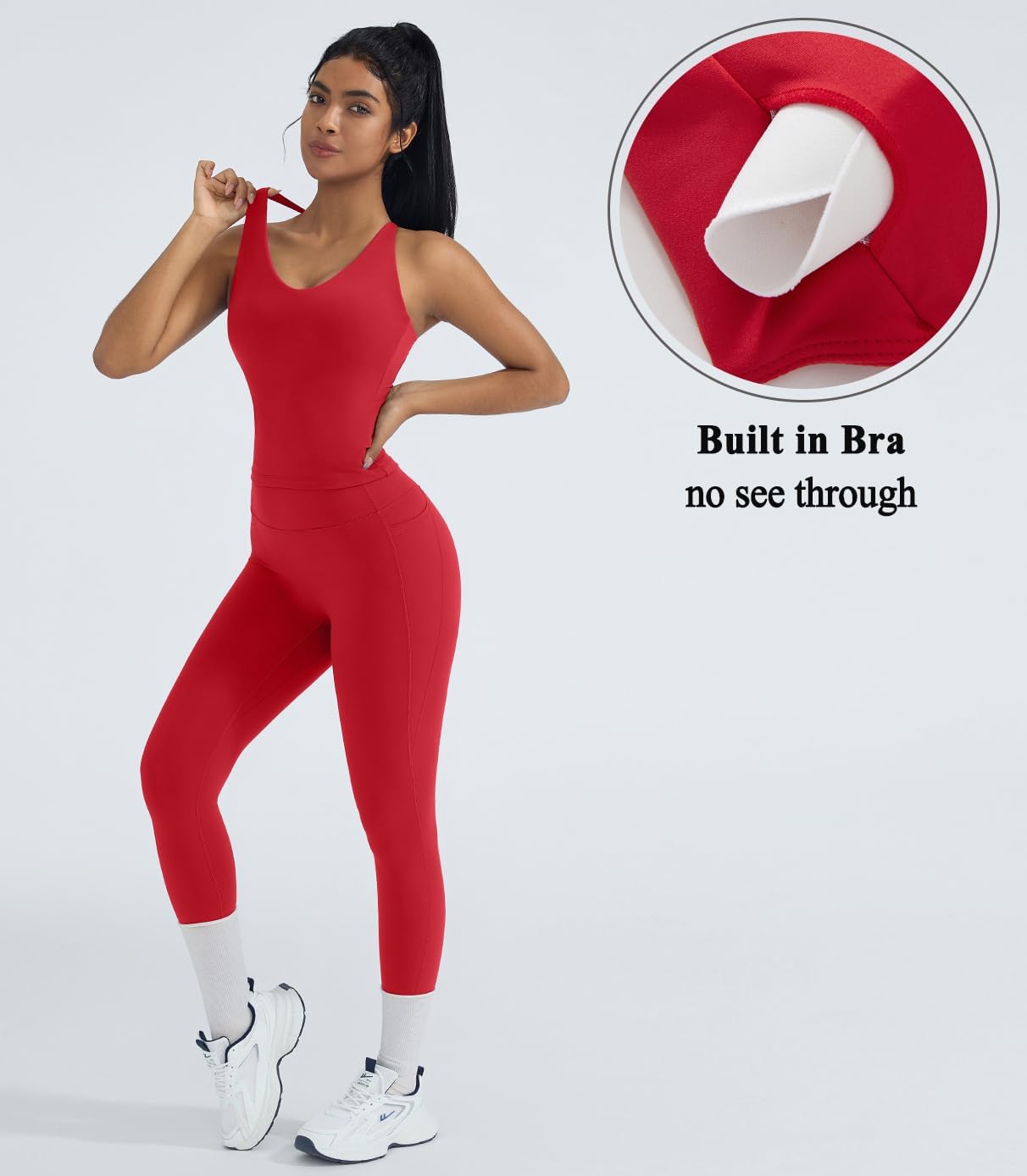 OMKAGI 2 件套女士健身套装,加垫健身上衣,带口袋,健身套装