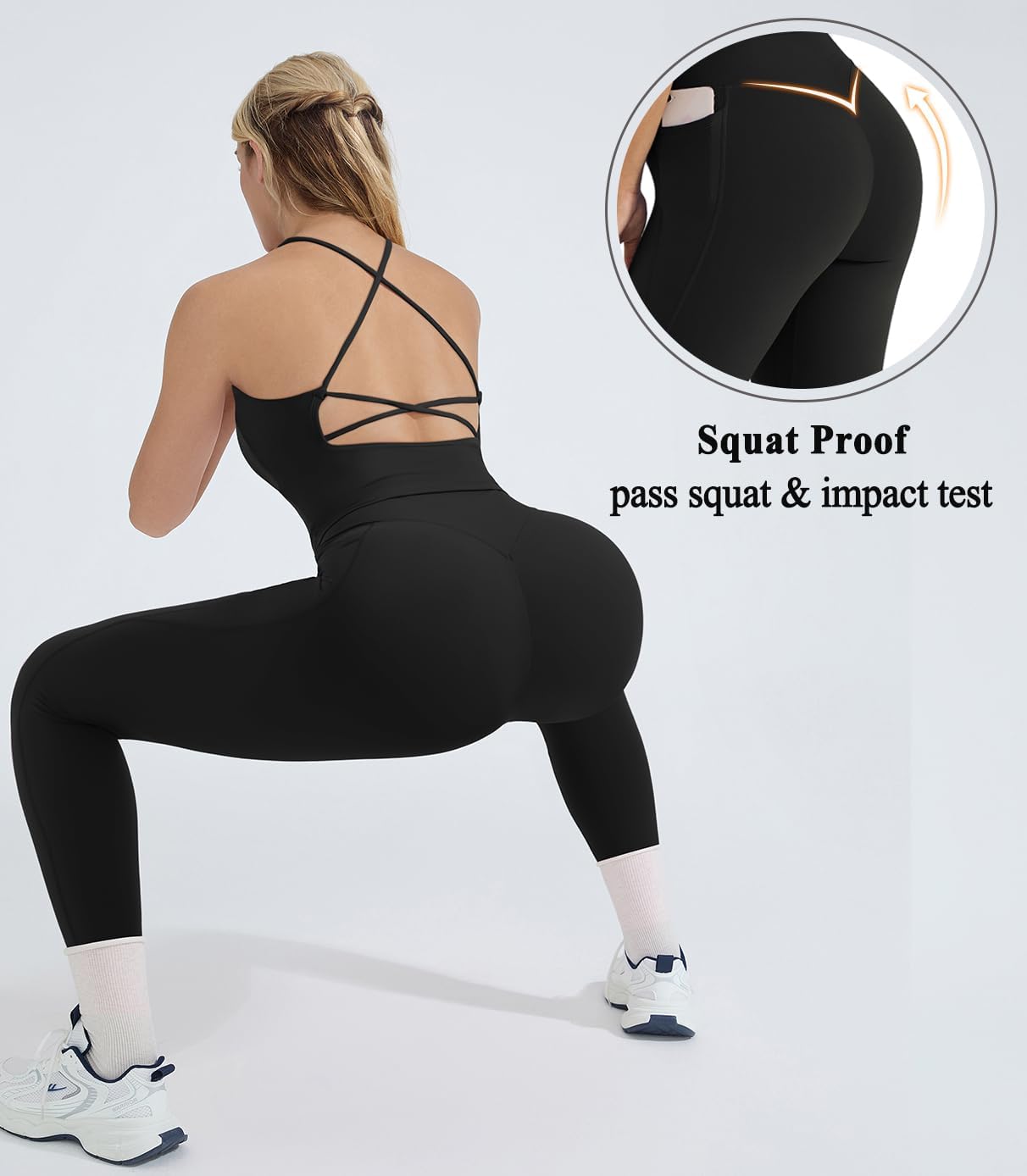 OMKAGI 2 件套女士健身套装,加垫健身上衣,带口袋,健身套装