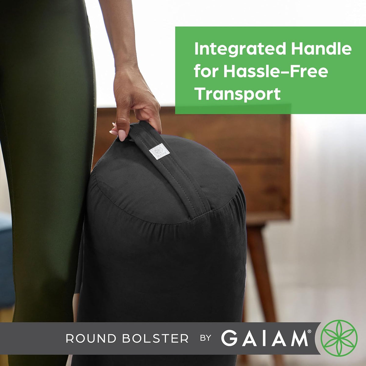 Gaiam 圆形瑜伽枕 柔软冥想靠垫 适用于瑜伽、按摩和背部支撑 透气棉填充 拉链超细纤维套 易携带手柄 可机洗