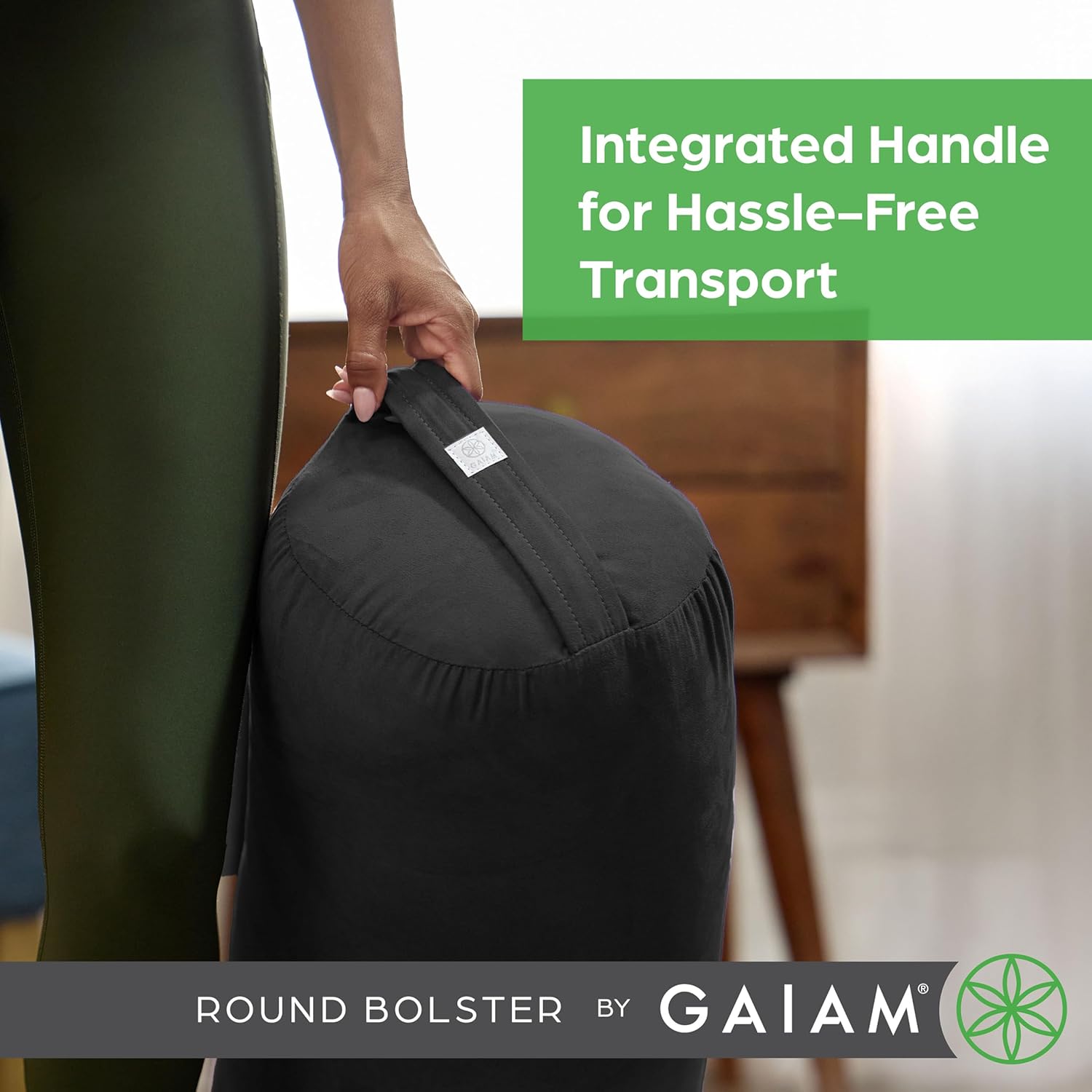 Gaiam 圆形瑜伽枕 柔软冥想靠垫 适用于瑜伽、按摩和背部支撑 透气棉填充 拉链超细纤维套 易携带手柄 可机洗