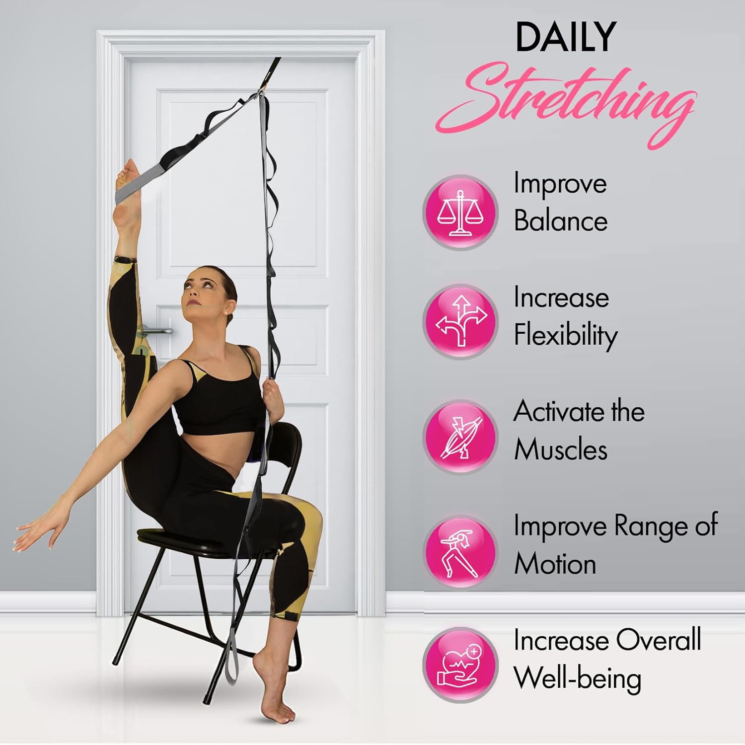 10-Loop Yoga Strap with Door Anchor – Stretch Strap for Flexibility, Deep Stretching, and Improved Balance – Perfect Yoga Accessory for All Fitness Levels