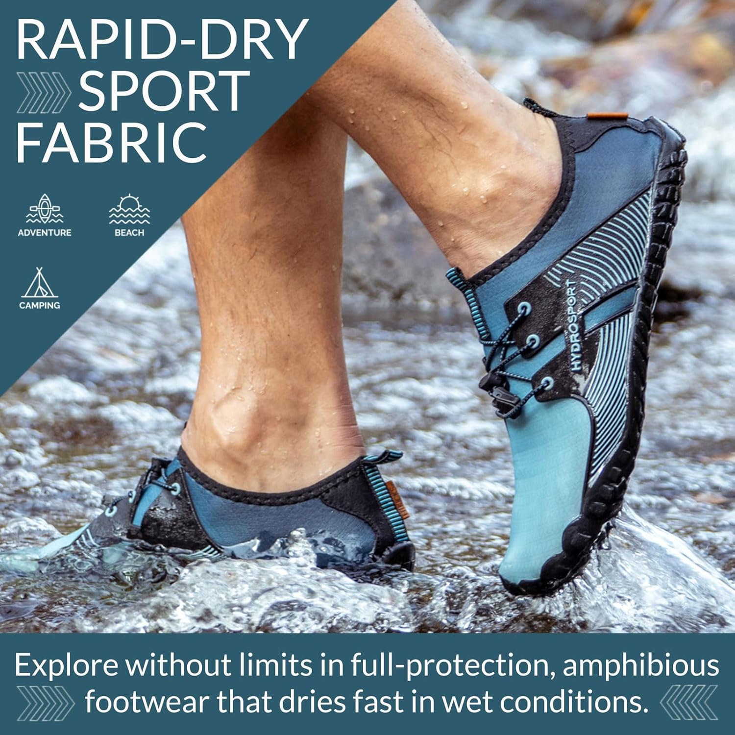 FITKICKS HydroSport 陆到水鞋,中性赤脚鞋,适合海滩、瑜伽、冲浪、露营配饰,男女皆宜的多功能赤脚鞋