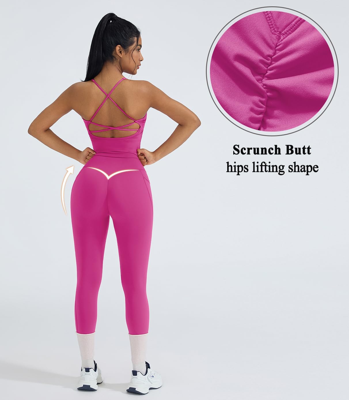 OMKAGI 2 件套女士健身套装,加垫健身上衣,带口袋,健身套装