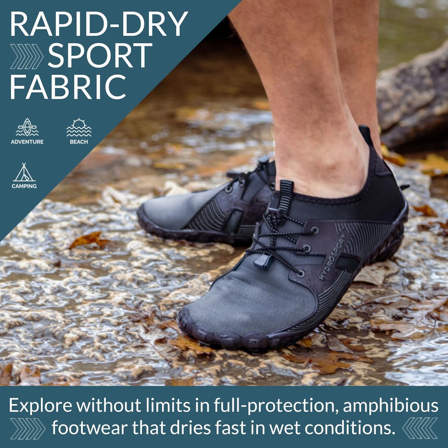 FITKICKS HydroSport 陆到水鞋,中性赤脚鞋,适合海滩、瑜伽、冲浪、露营配饰,男女皆宜的多功能赤脚鞋