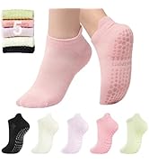 Toes Home 女式普拉提袜带防滑抓手,瑜伽船员袜适用于巴雷医院粘性拖鞋袜 4 双装