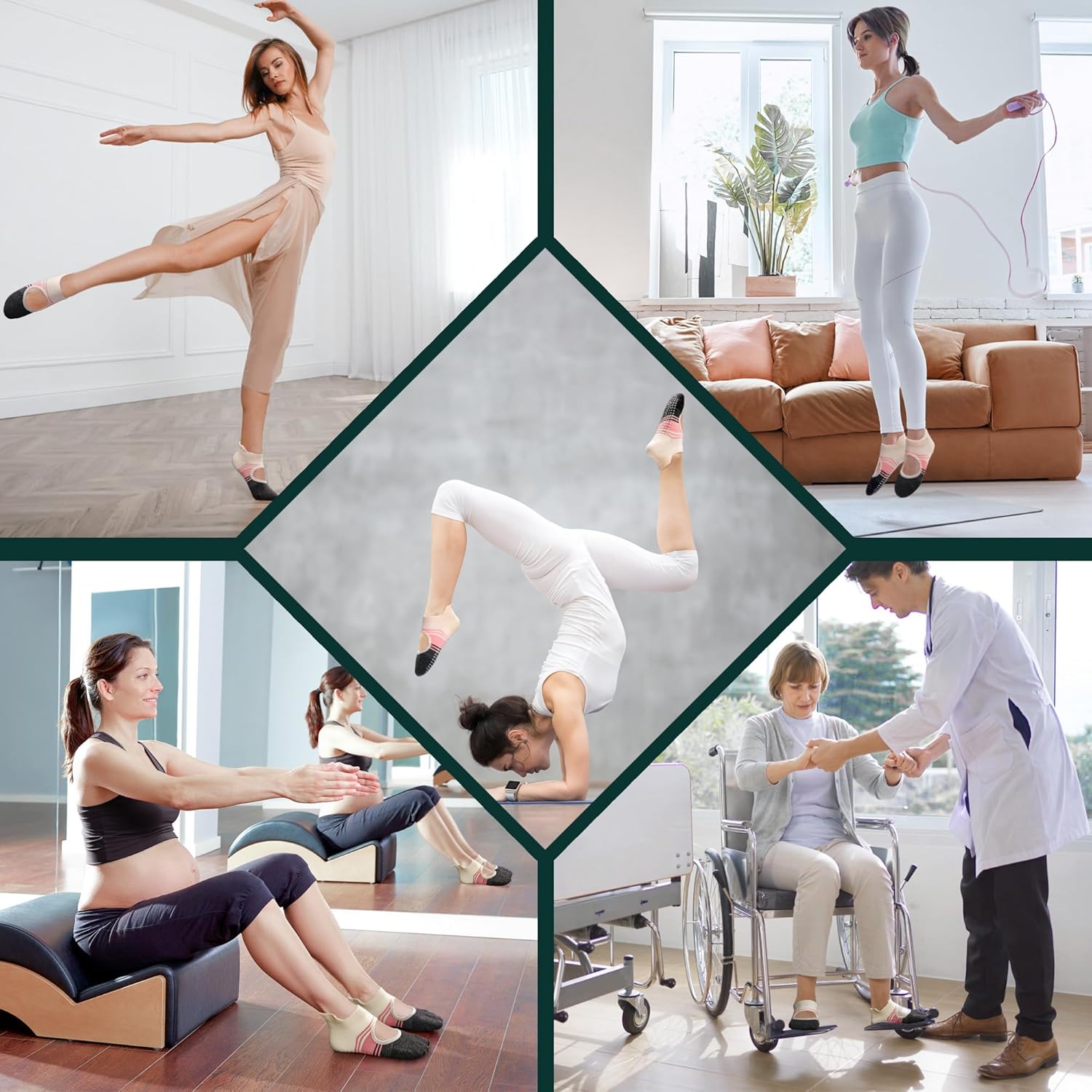 防滑普拉提瑜伽袜带抓地力女式 – 时尚水手袜,适合芭蕾舞和锻炼(尺码 5-9)