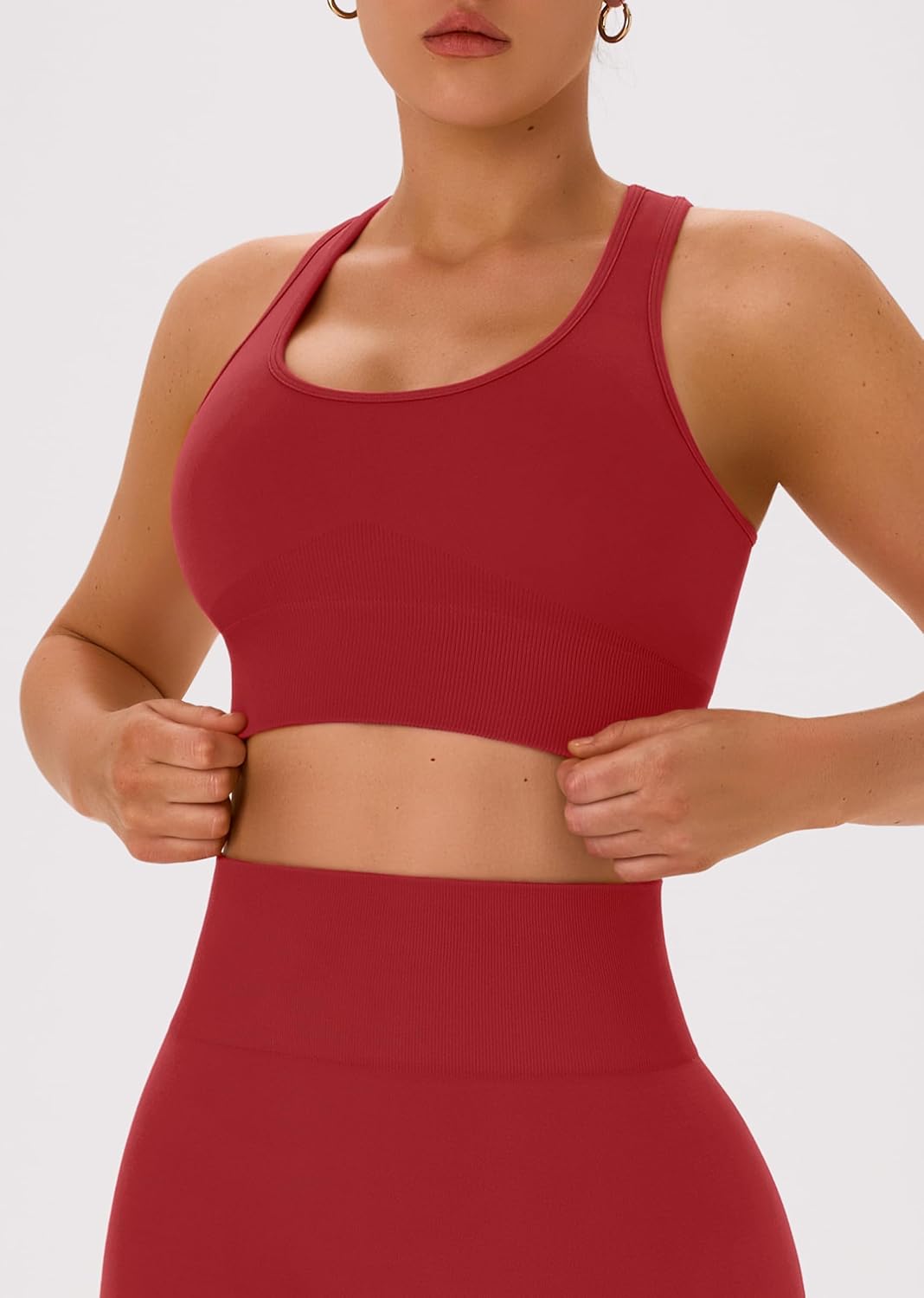 OLCHEE 女式锻炼套装 2 件套 - 酸洗无缝瑜伽服高腰打底裤加垫工字背心运动文胸健身房套装